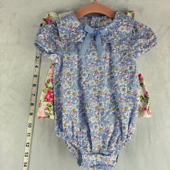 Romper Lot Of 2 Baby Girl 6 Mo Floral Rose Bow Bib Ribbon Spring Easter Church - Picture 4 of 9